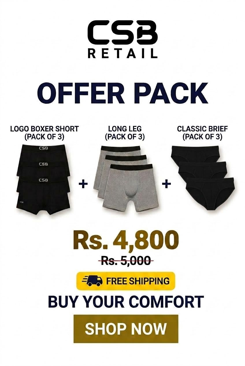 Offer Pack 1 - 3 Logo Boxer Shorts - 3 Long Leg Boxers & 3 Classic Brief Underwears